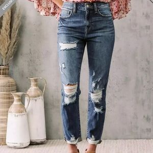 Willow & Root Ultra High Rise Mom Fit Distressed Jeans 24 waist